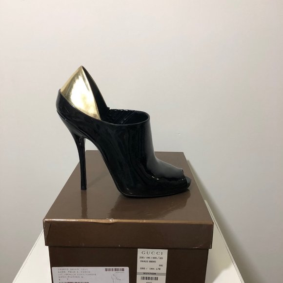Pre-Owned Gucci Bootie Patent Leather Black/Gold - Picture 1 of 6
